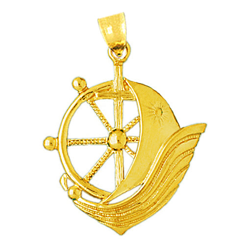 Image of ID 1 14K Gold Ship Wheel Catboat Pendant