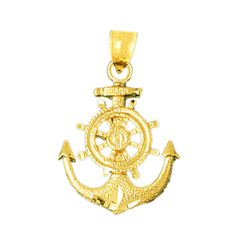 Image of ID 1 14K Gold Ship Wheel and Anchor Pendant