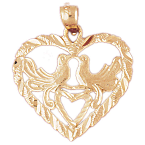 Image of ID 1 14K Gold Two Doves Heart Designer Pendant