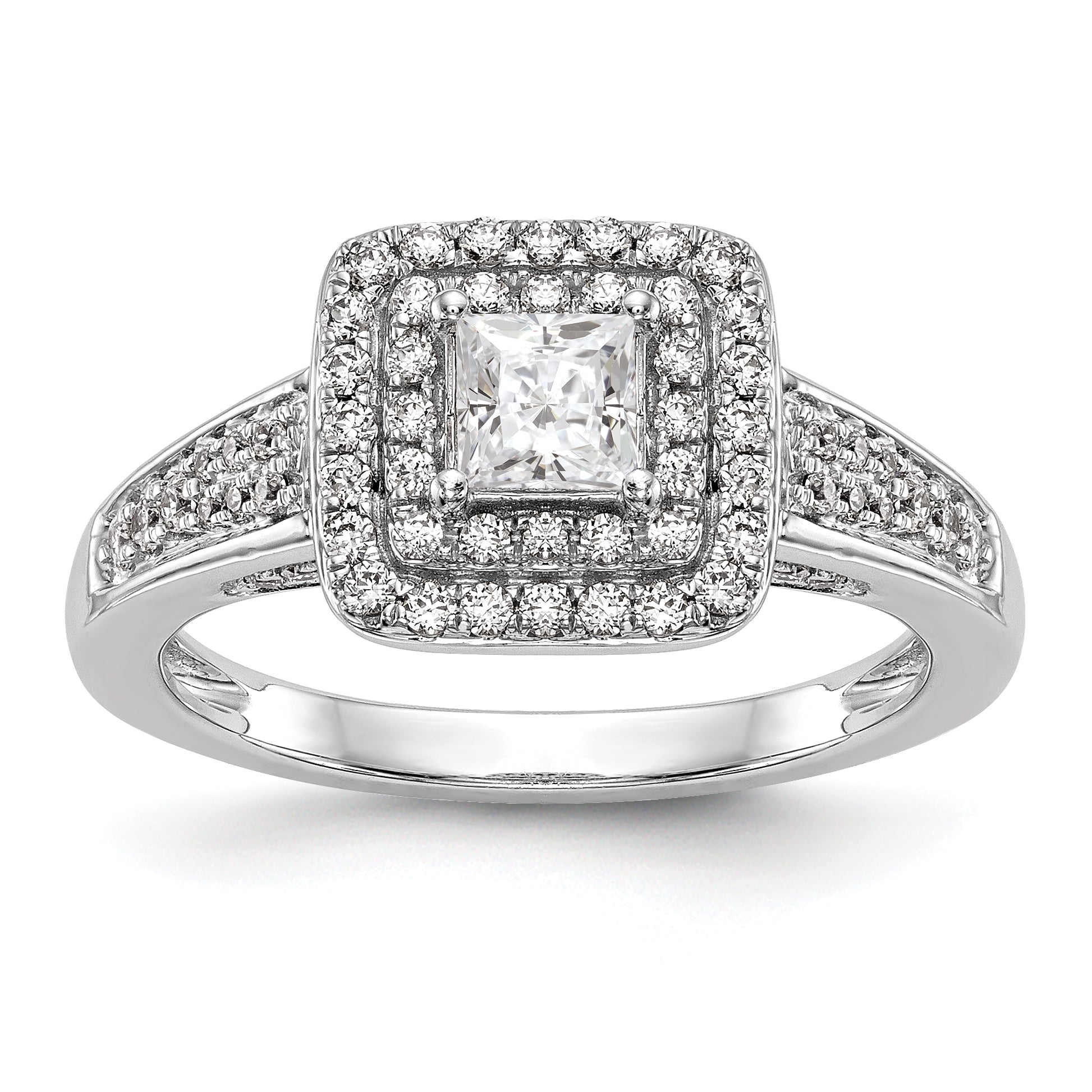 Image of ID 1 14K White Gold CZ Princess Halo Engagement Ring