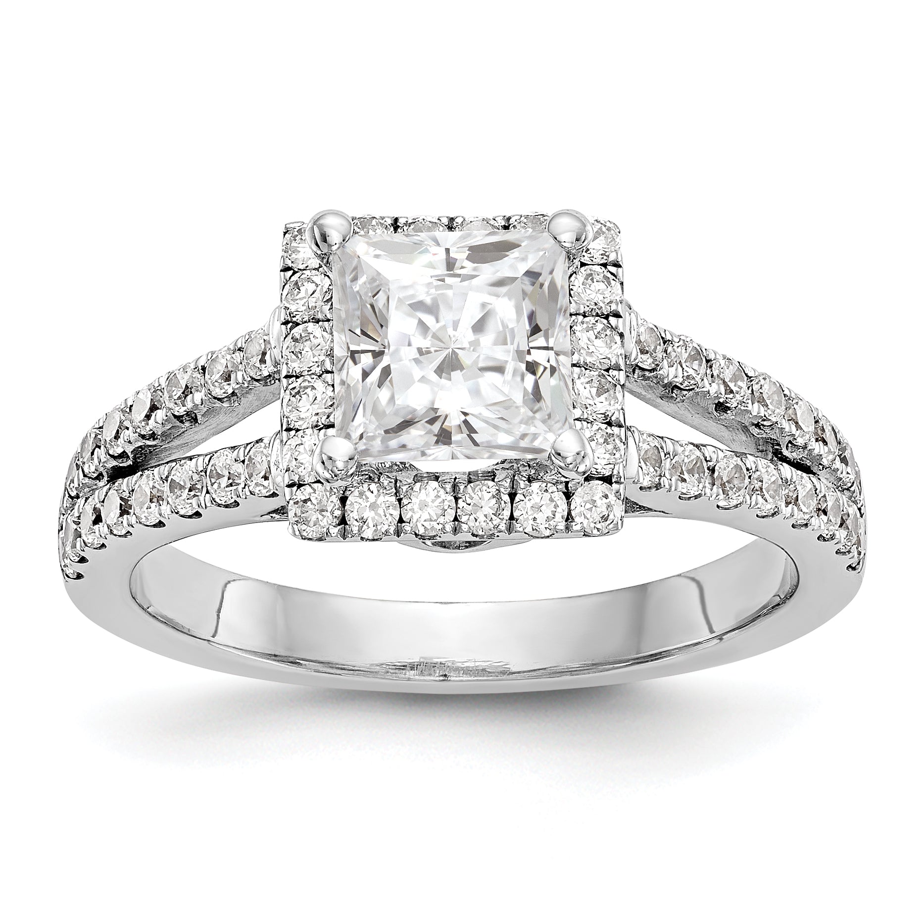 Image of ID 1 14K White Gold Diamond Princess CZ Halo Engagement Ring
