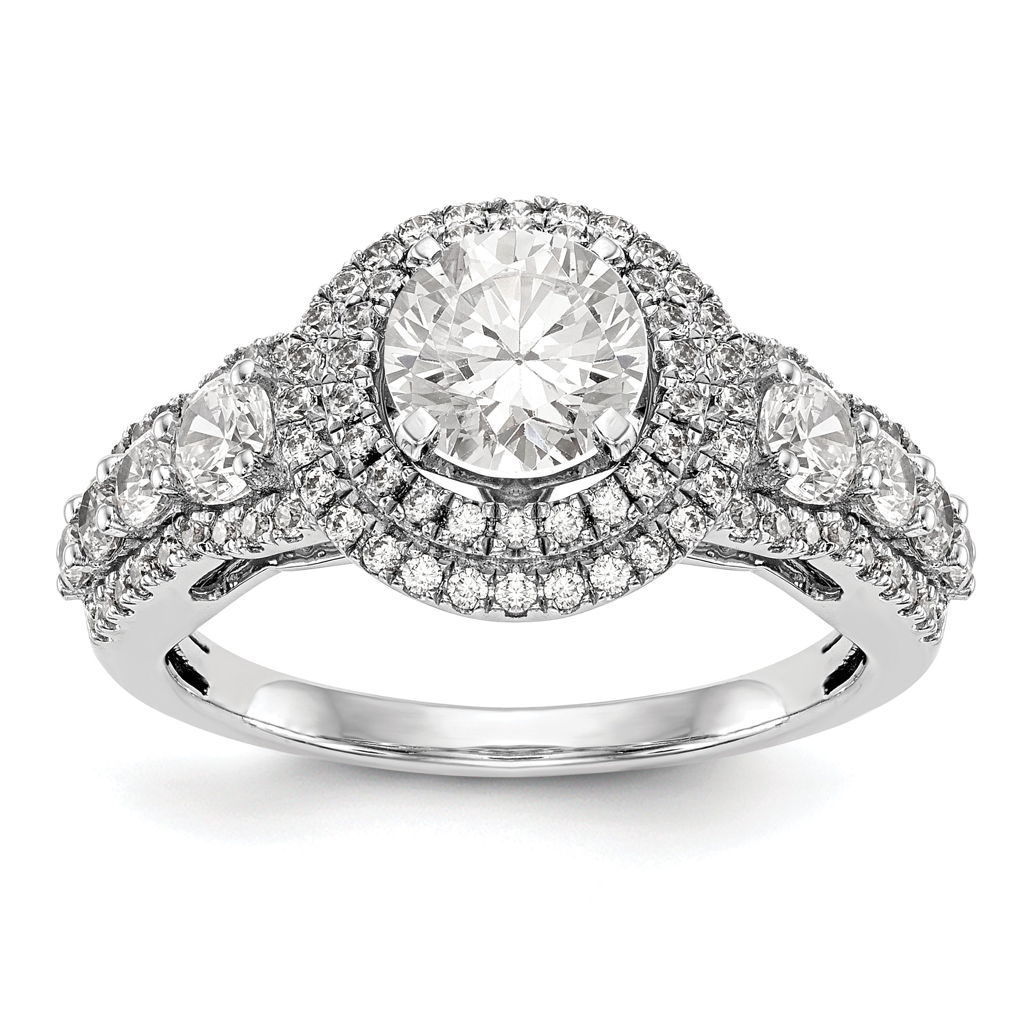 Image of ID 1 14K White Gold Peg Set Simulated Diamond Halo Engagement Ring