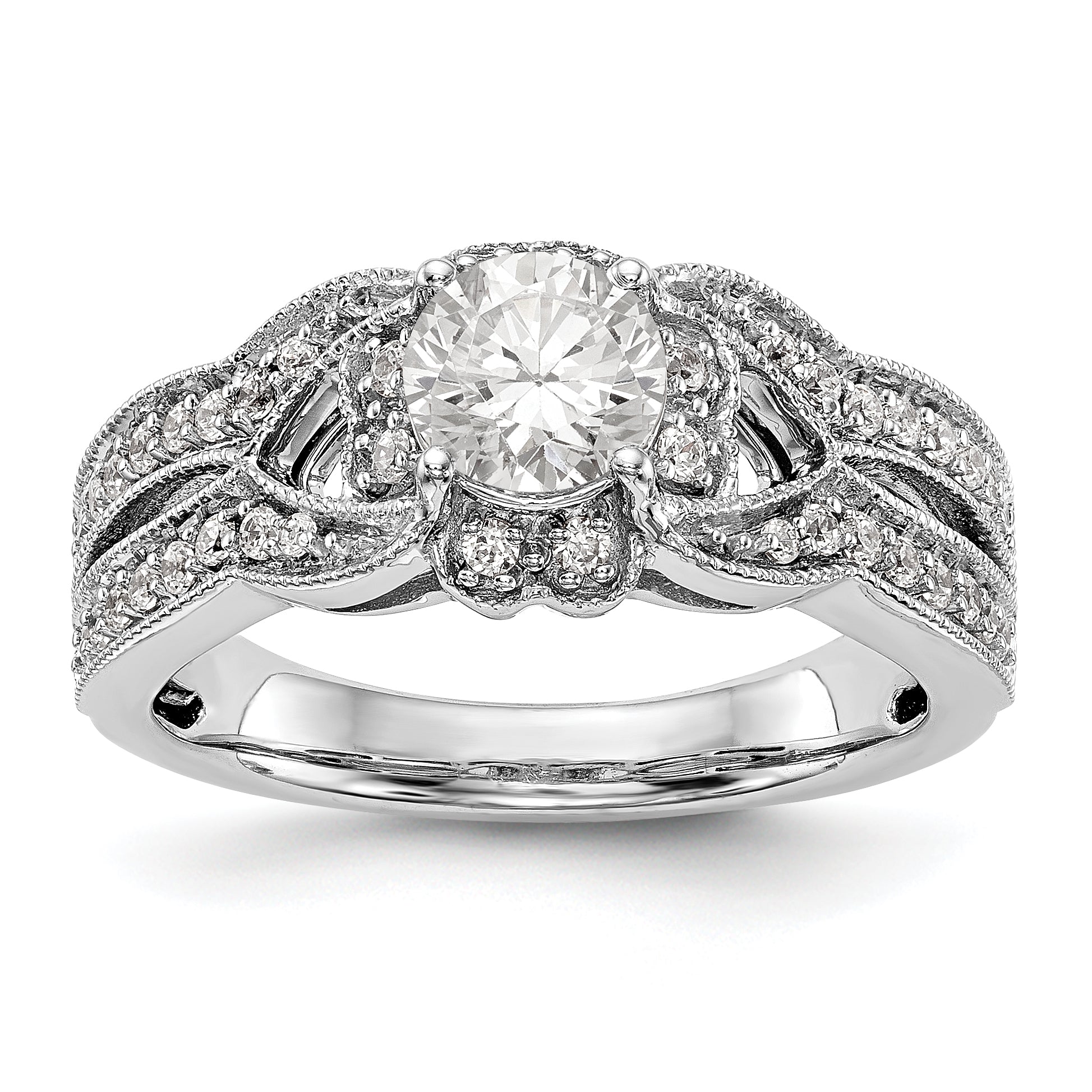 Image of ID 1 14K White Gold Simulated Diamond Halo Engagement Ring