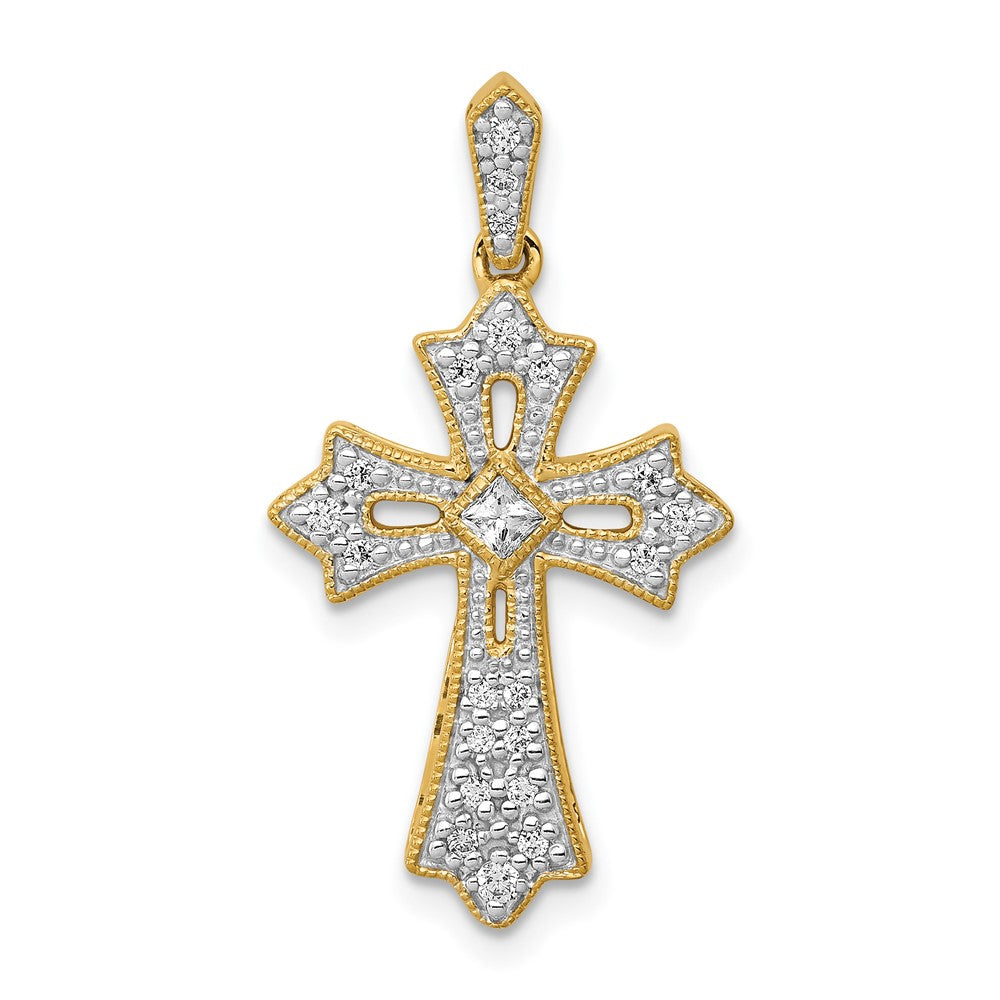 Image of ID 1 14K Yellow Gold 1/6ct Real Diamond Fleur de Lis Cross Pendant