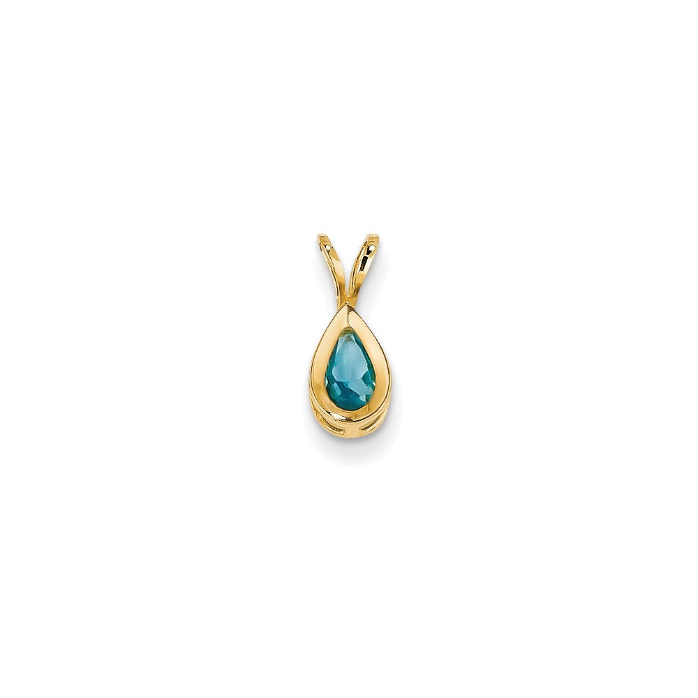 Image of ID 1 14K Yellow Gold 6x4mm Pear Blue Topaz bezel pendant