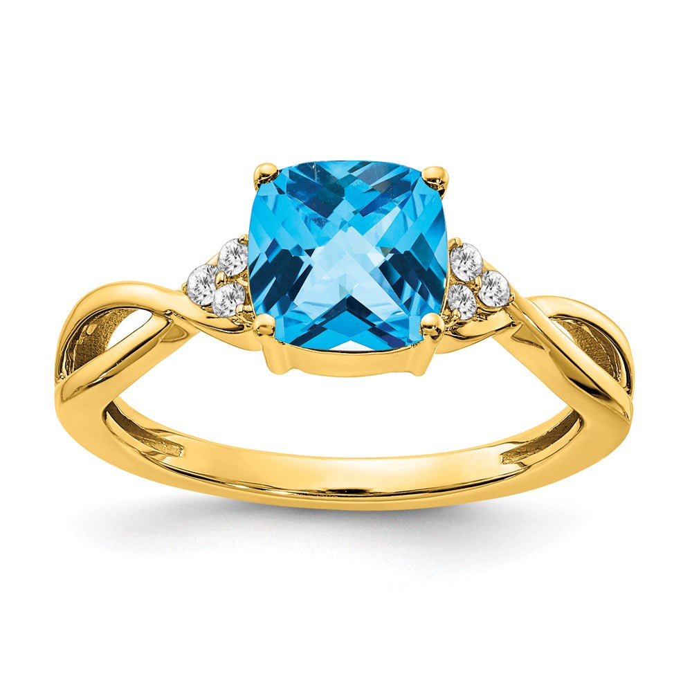Image of ID 1 14K Yellow Gold Checkerboard Blue Topaz and Real Diamond Ring