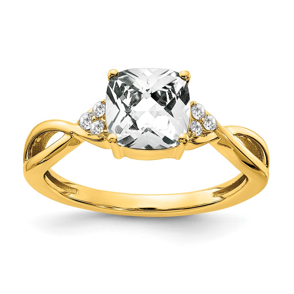 Image of ID 1 14K Yellow Gold Checkerboard White Topaz and Real Diamond Ring