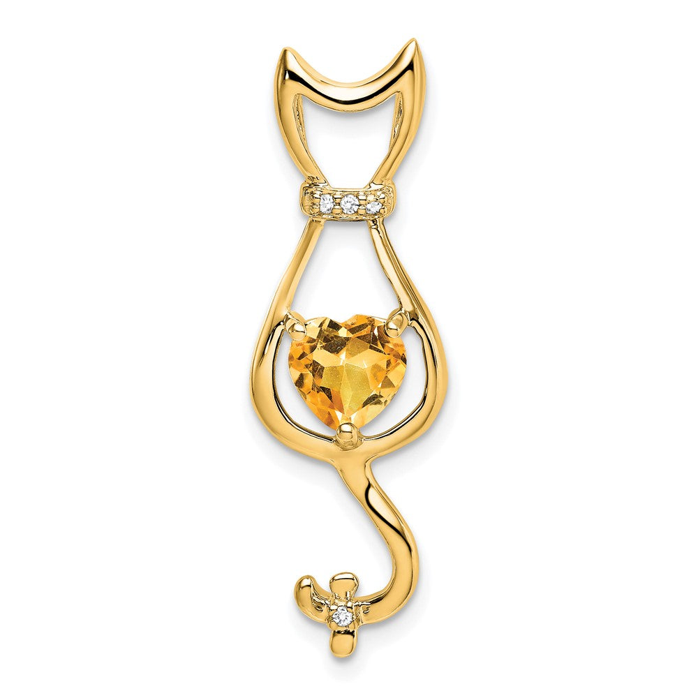 Image of ID 1 14K Yellow Gold Citrine and Real Diamond Cat Pendant