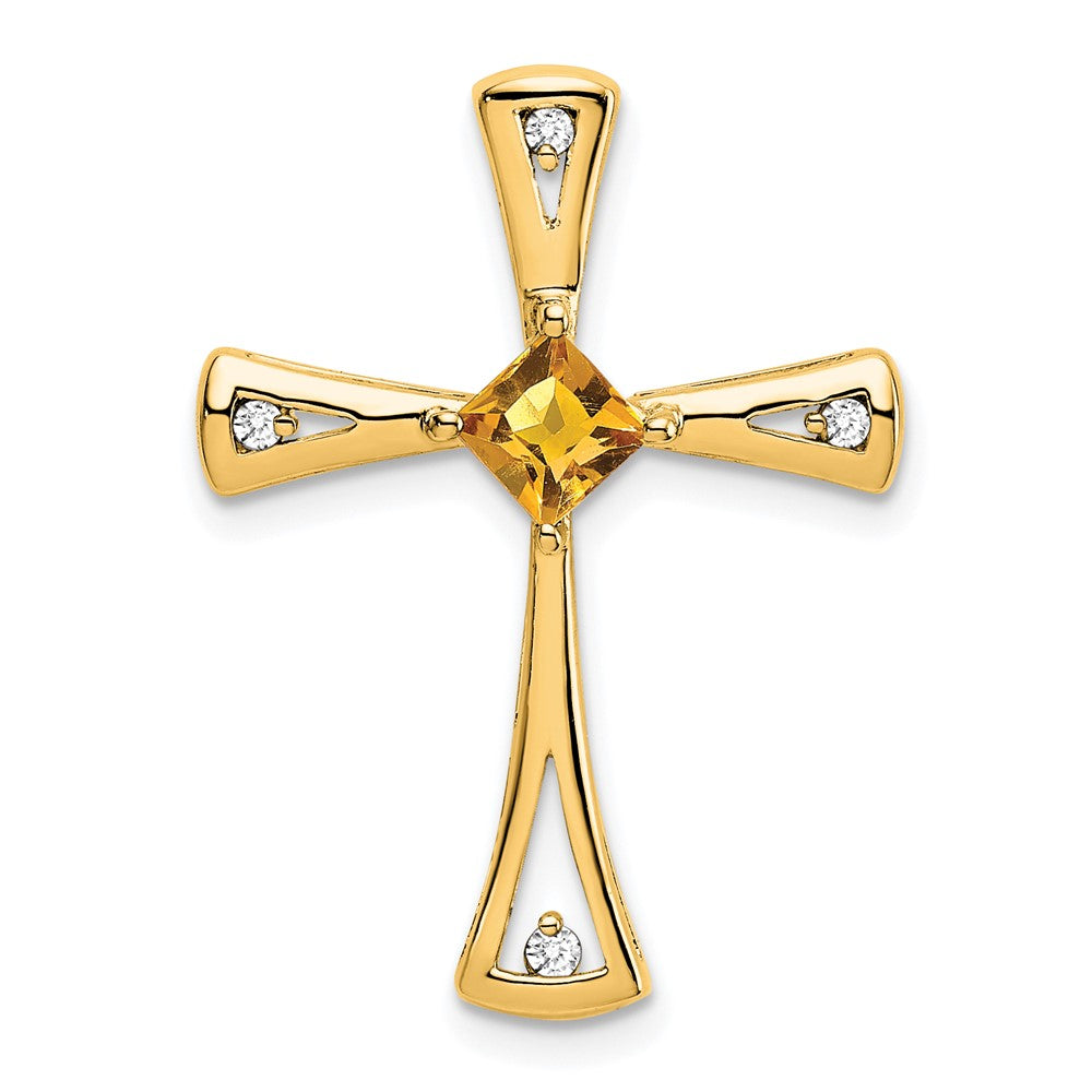 Image of ID 1 14K Yellow Gold Citrine and Real Diamond Cross Chain Slide