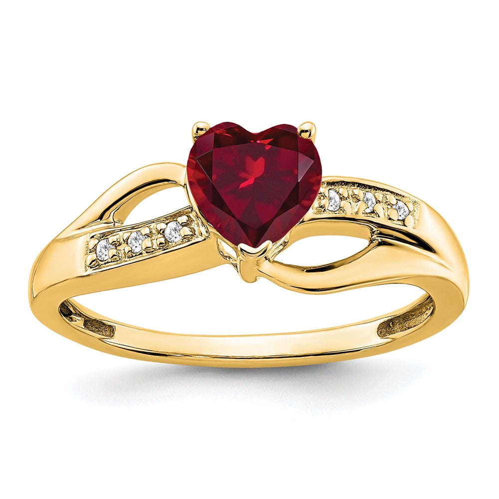 Image of ID 1 14K Yellow Gold Created Ruby and Real Diamond Heart Ring