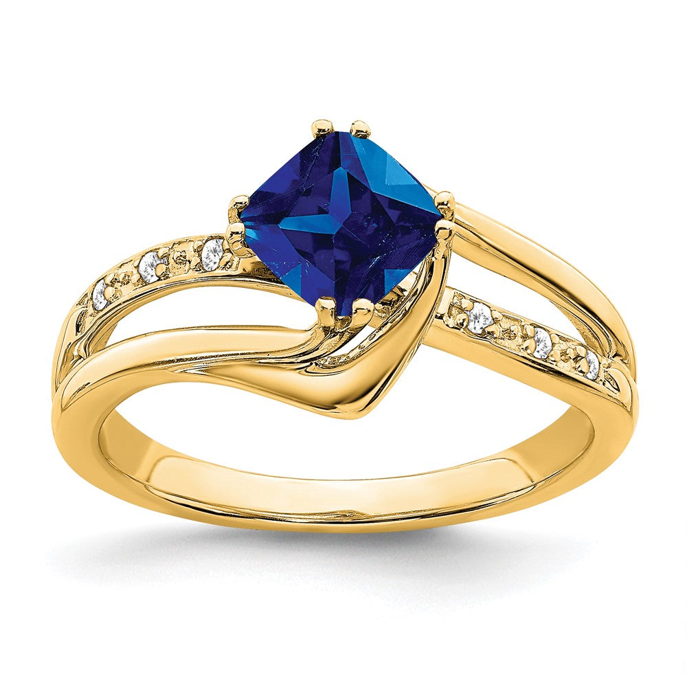 Image of ID 1 14K Yellow Gold Created Sapphire and Real Diamond Ring