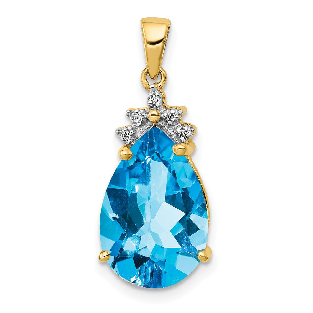 Image of ID 1 14K Yellow Gold Pear Blue Topaz & Real Diamond Pendant