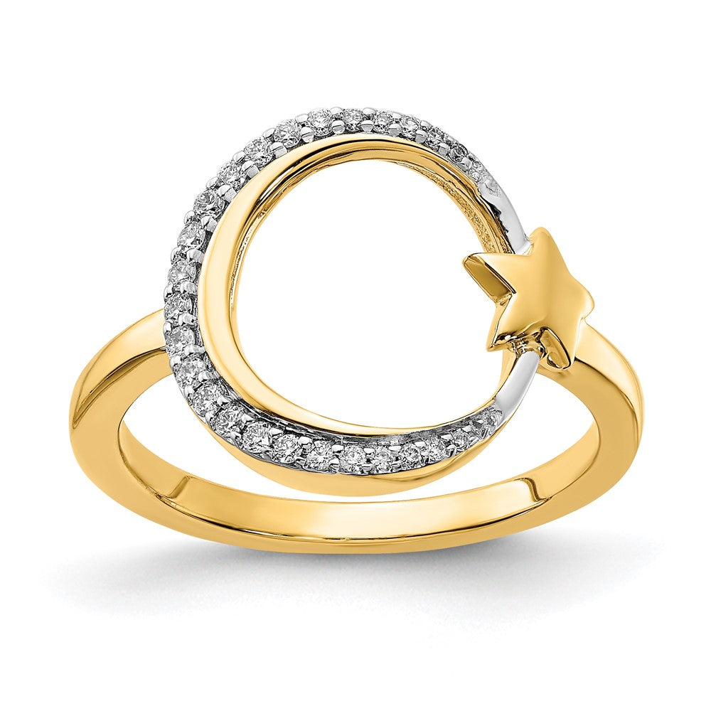 Image of ID 1 14K Yellow Gold Polished Moon and Star Real Diamond Ring