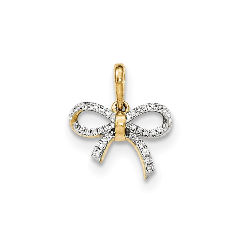 Image of ID 1 14K Yellow Gold Polished Real Diamond Bow Pendant