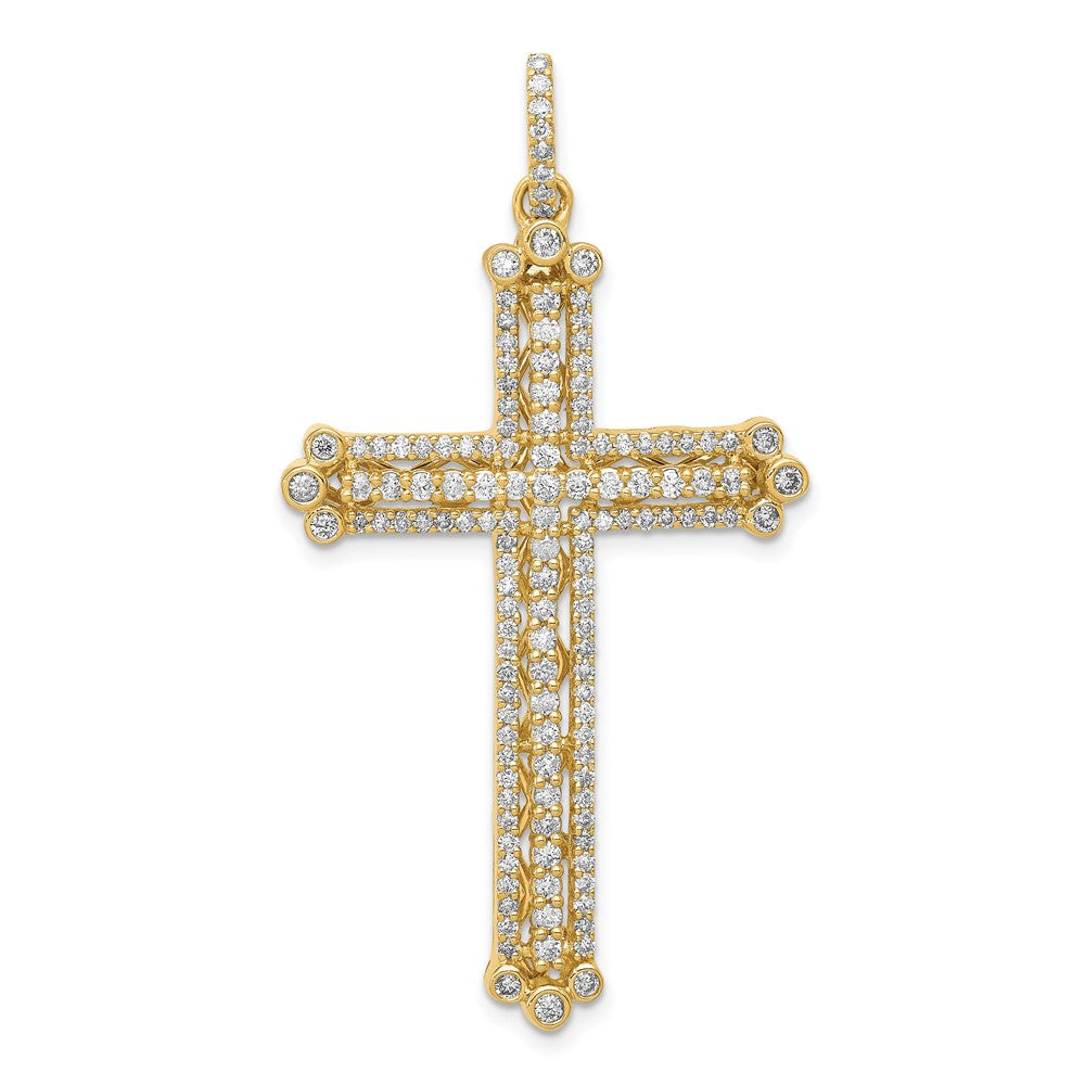 Image of ID 1 14K Yellow Gold Real Diamond Budded Cross Pendant