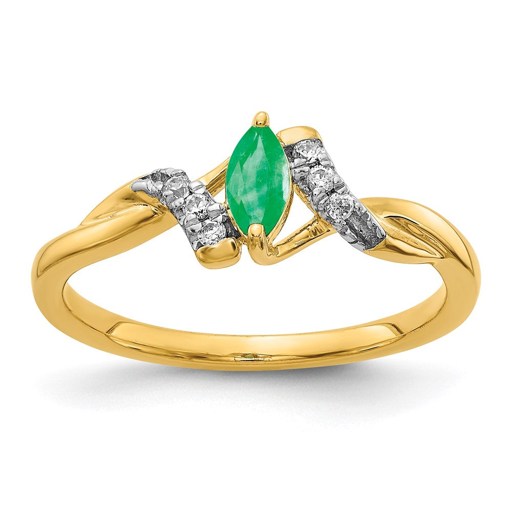 Image of ID 1 14K Yellow Gold Real Diamond and Marquise Emerald Ring