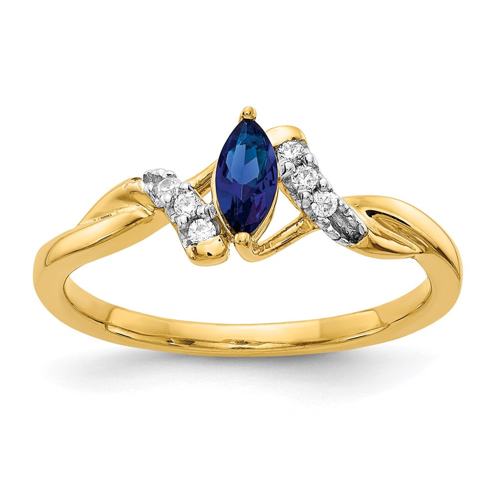 Image of ID 1 14K Yellow Gold Real Diamond and Marquise Sapphire Ring