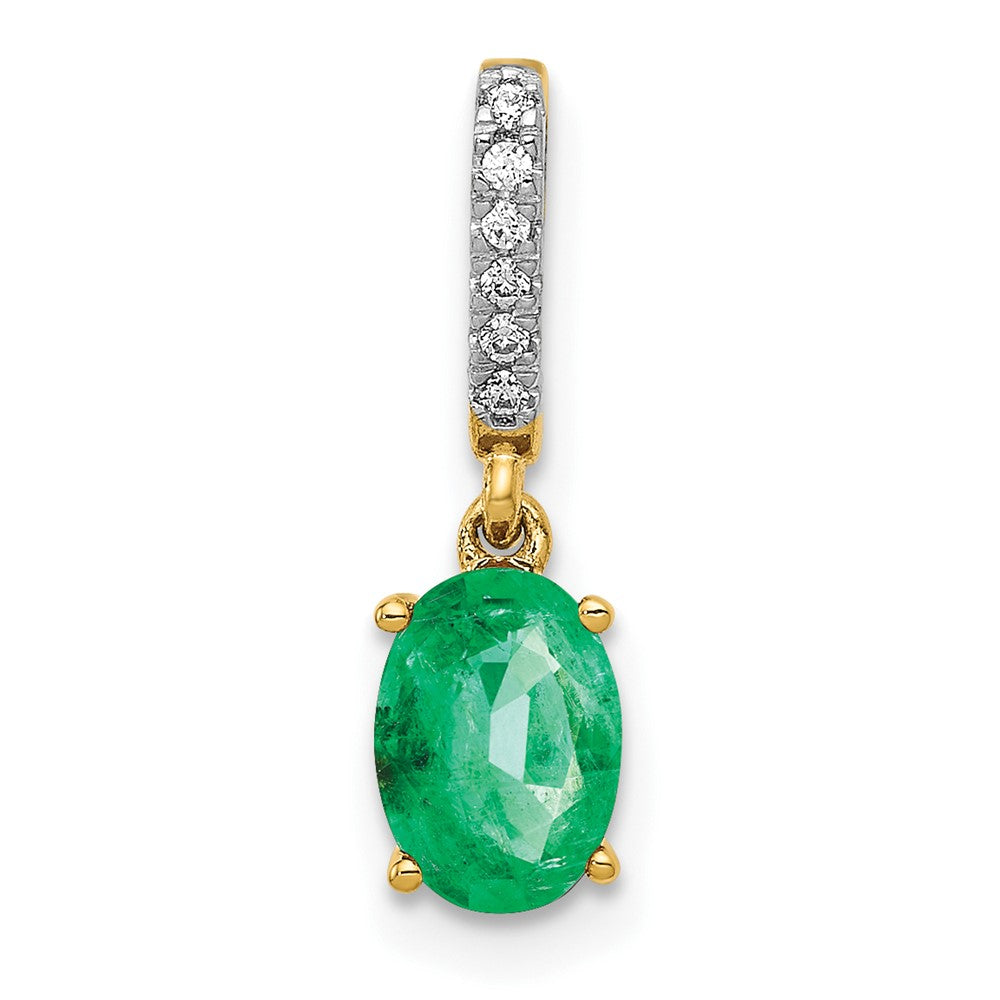 Image of ID 1 14K Yellow Gold Real Diamond and Oval Emerald Pendant