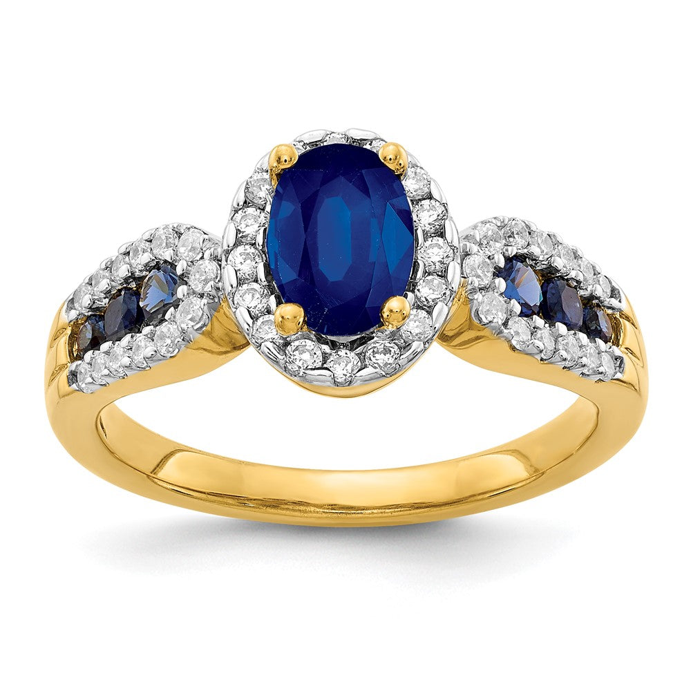 Image of ID 1 14K Yellow Gold Real Diamond and Oval Sapphire Ring