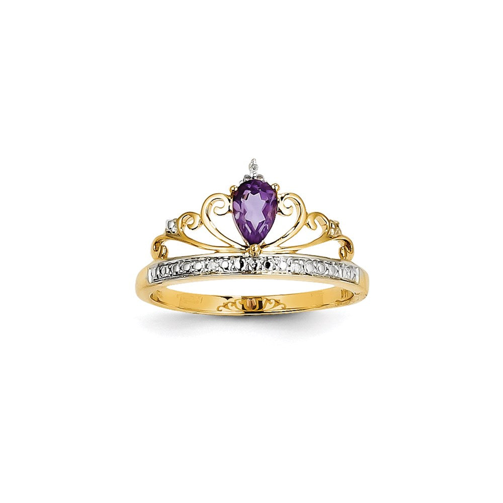 Image of ID 1 14K Yellow Gold Rhodium Real Diamond and Amethyst Ring