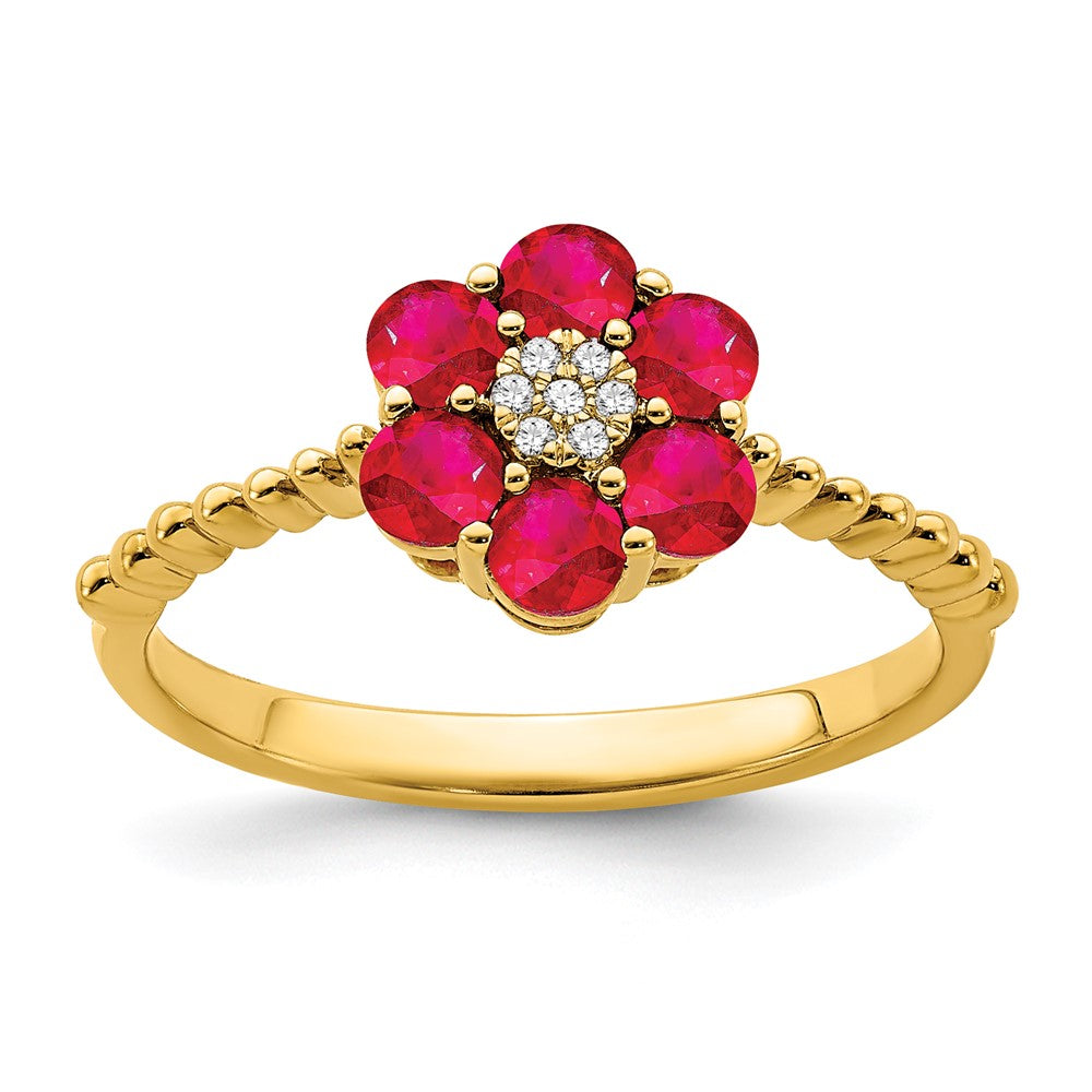 Image of ID 1 14K Yellow Gold Ruby and Real Diamond Floral Ring