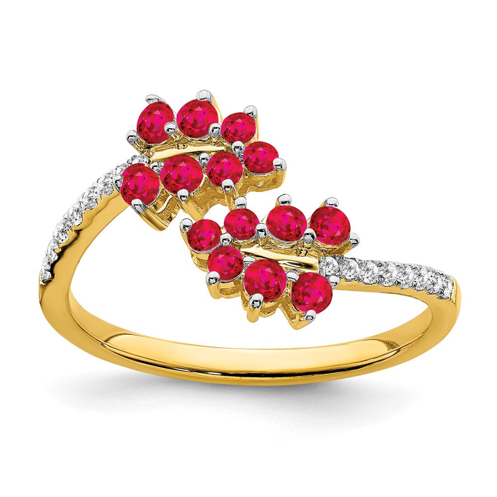 Image of ID 1 14K Yellow Gold Ruby and Real Diamond Leaves Bypass Ring
