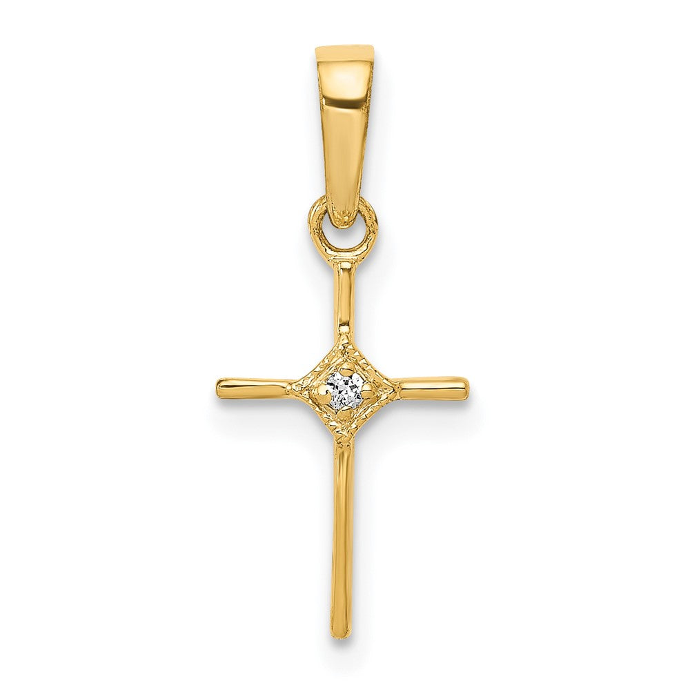 Image of ID 1 14K Yellow Gold Small 01ct Real Diamond Cross Pendant