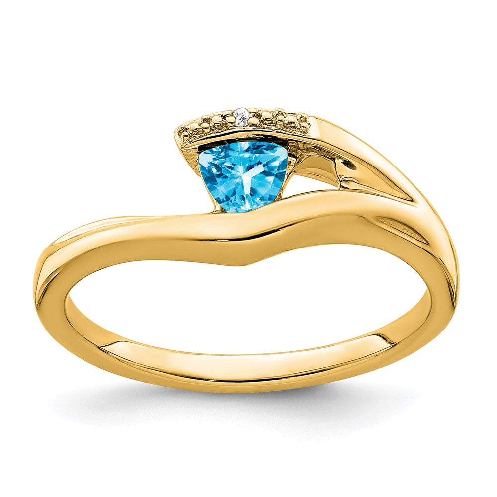 Image of ID 1 14K Yellow Gold Trillion Blue Topaz and Real Diamond Ring