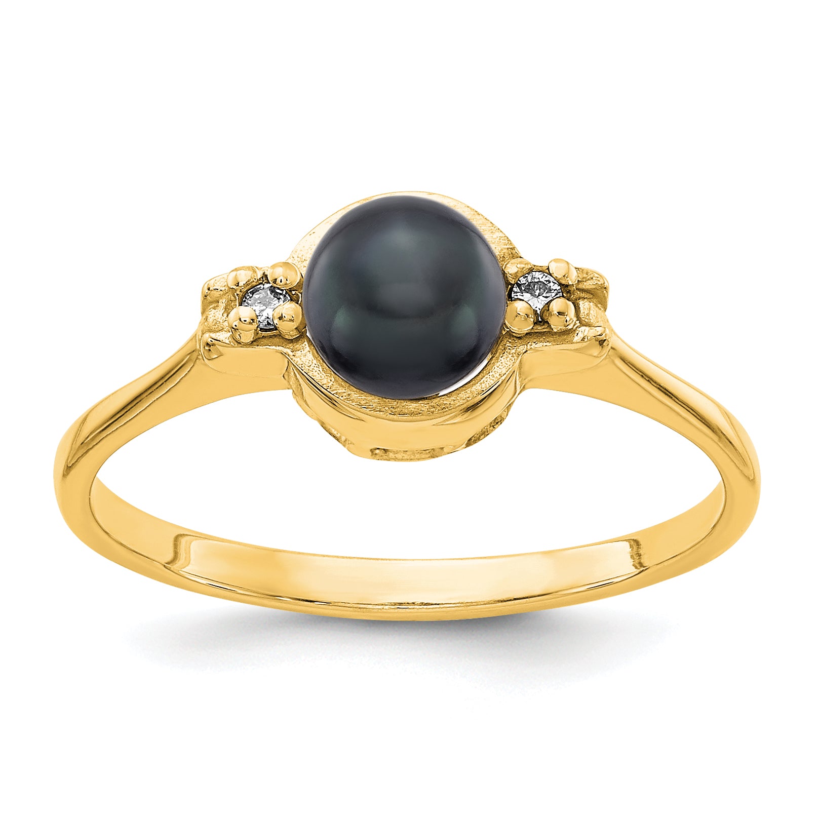 Image of ID 1 14k 5mm Black FW Cultured Pearl VS Diamond ring