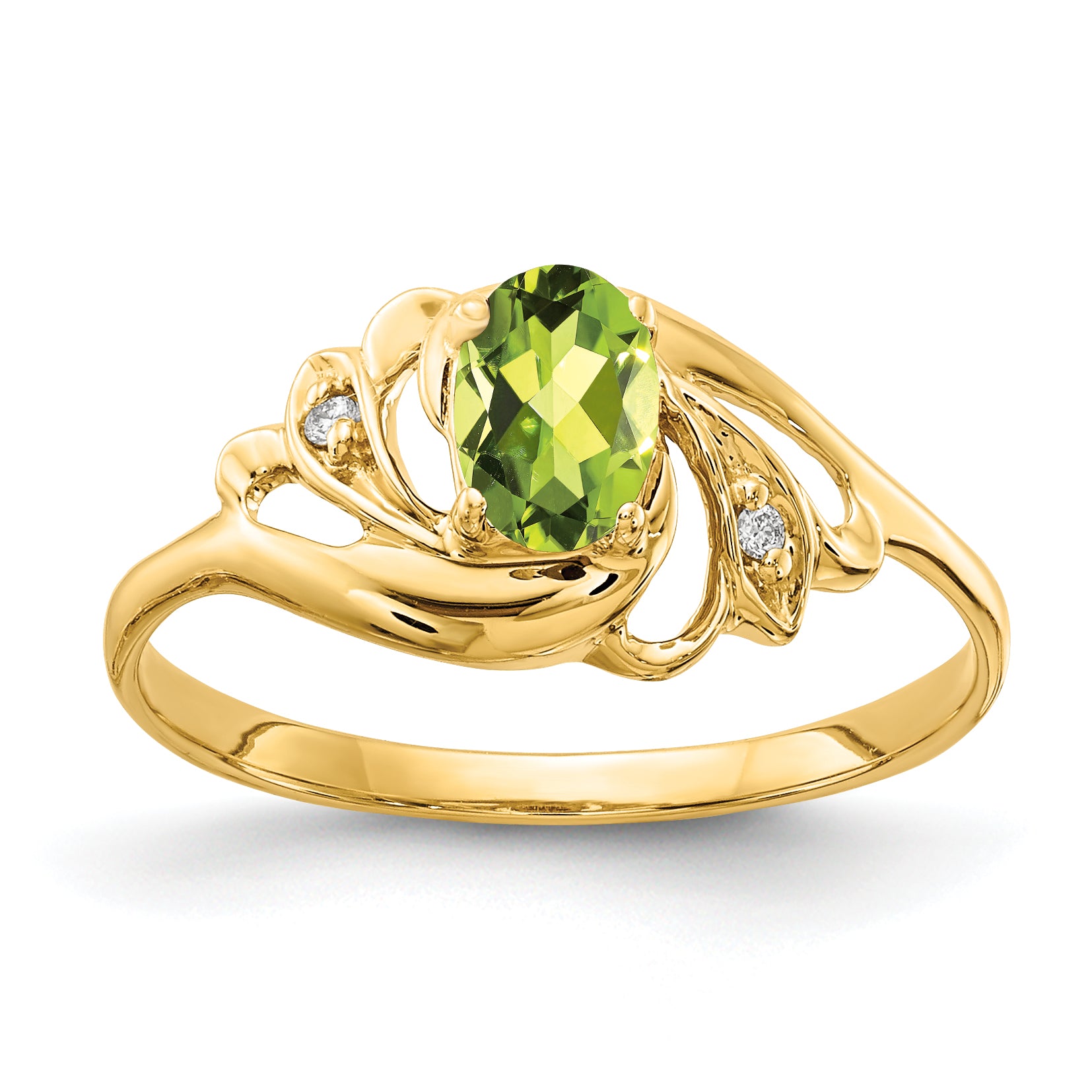 Image of ID 1 14k 6x4mm Oval Peridot Checker A Diamond ring