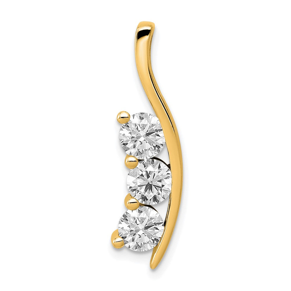 Image of ID 1 14k AA Diamond Large Three Stone Curved Bar Pendant