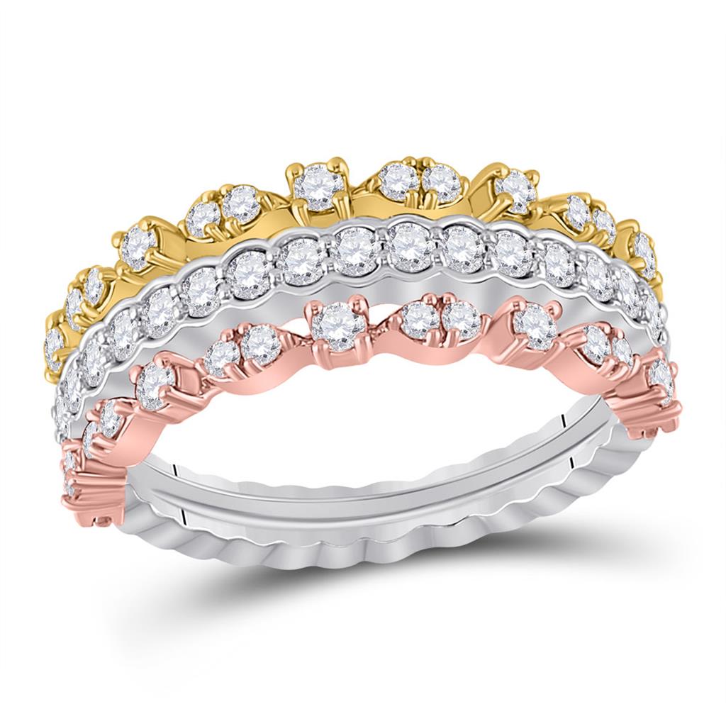 Image of ID 1 14k Tri-Tone Gold Round Diamond Convertible Stackable Band Ring 3/4 Cttw