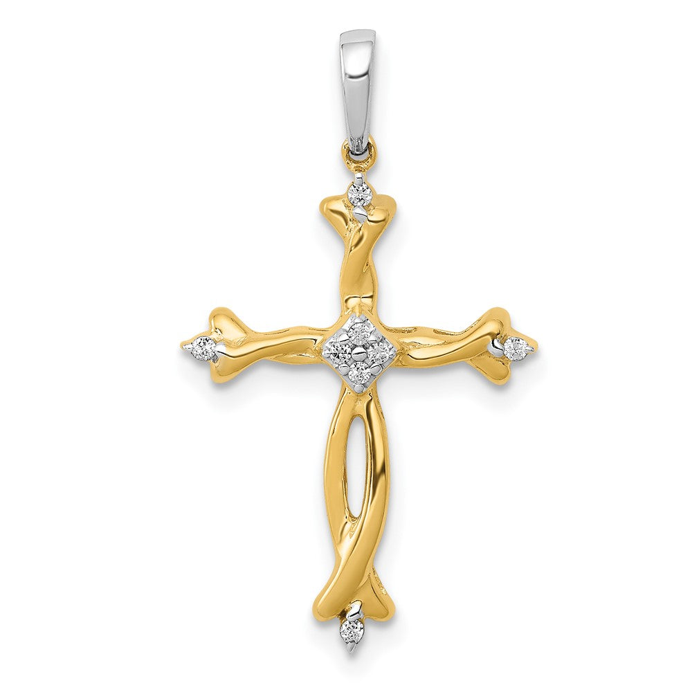 Image of ID 1 14k Two-Tone Gold 1/20ct Real Diamond Cross Pendant