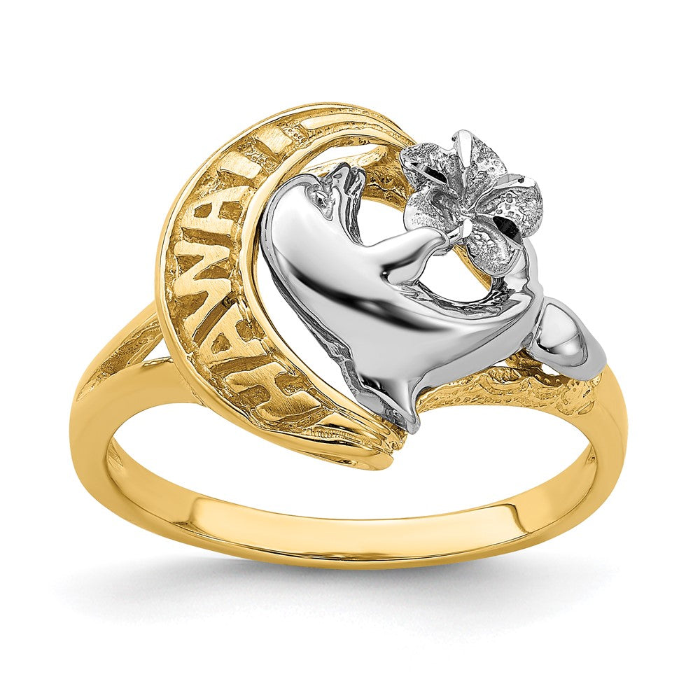 Image of ID 1 14k Two-Tone Gold HAWAII Dolphin and Flower Ring