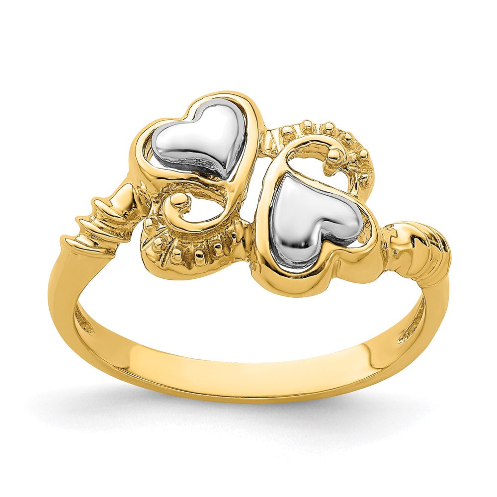 Image of ID 1 14k Two-Tone Gold Hearts w/ Swirl Design Ring