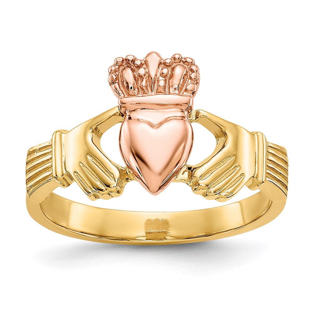 Image of ID 1 14k Two-Tone Gold Polished Claddagh Ring