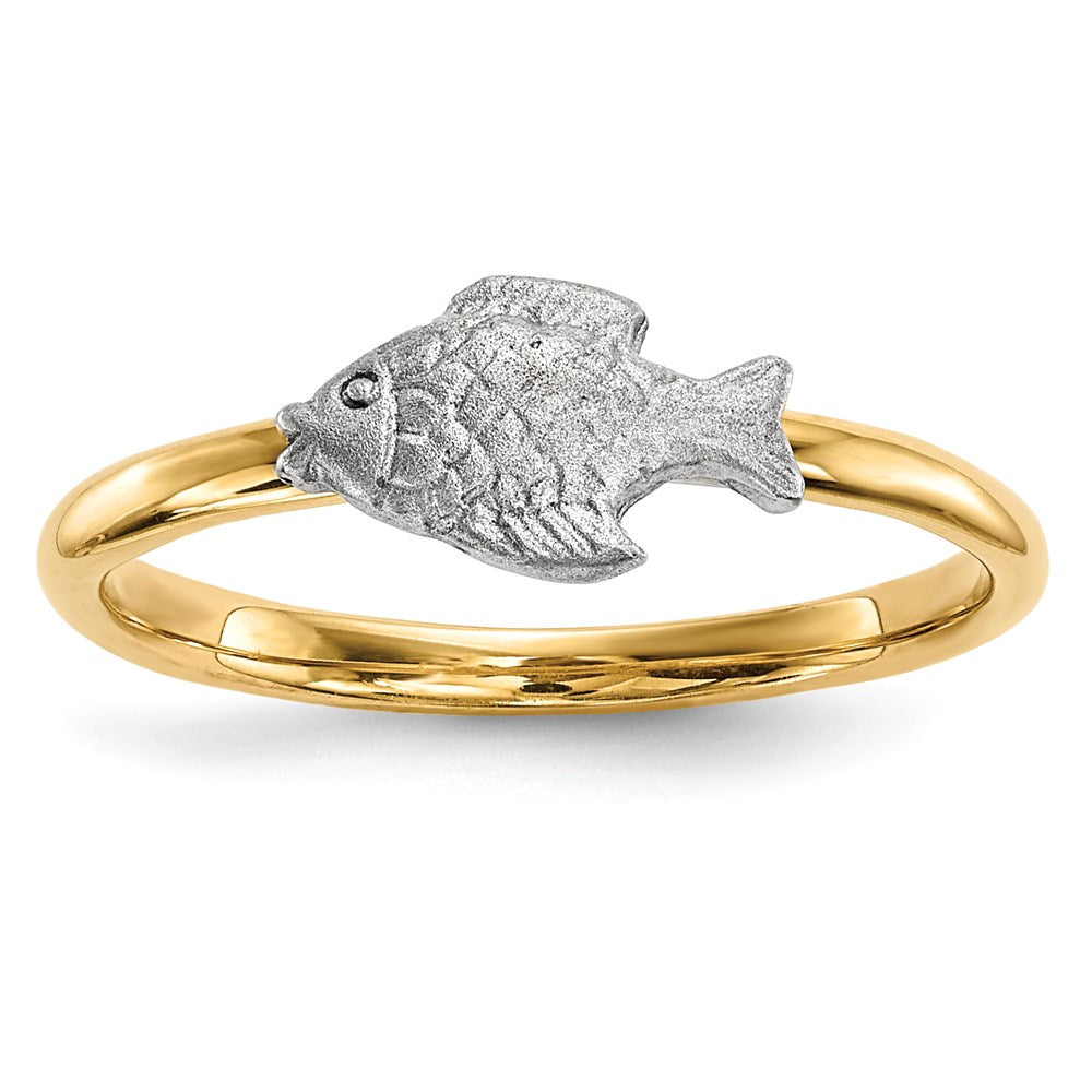 Image of ID 1 14k Two-Tone Gold Polished and Satin Fish Ring