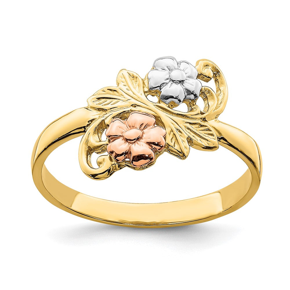 Image of ID 1 14k Two-Tone Gold w/White Rhodium Flower Ring