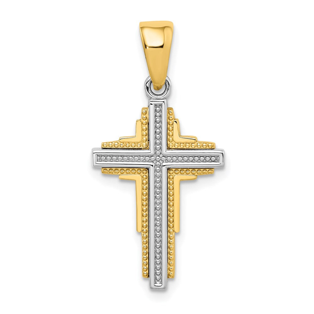 Image of ID 1 14k Two-tone Gold Beaded Cross Pendant