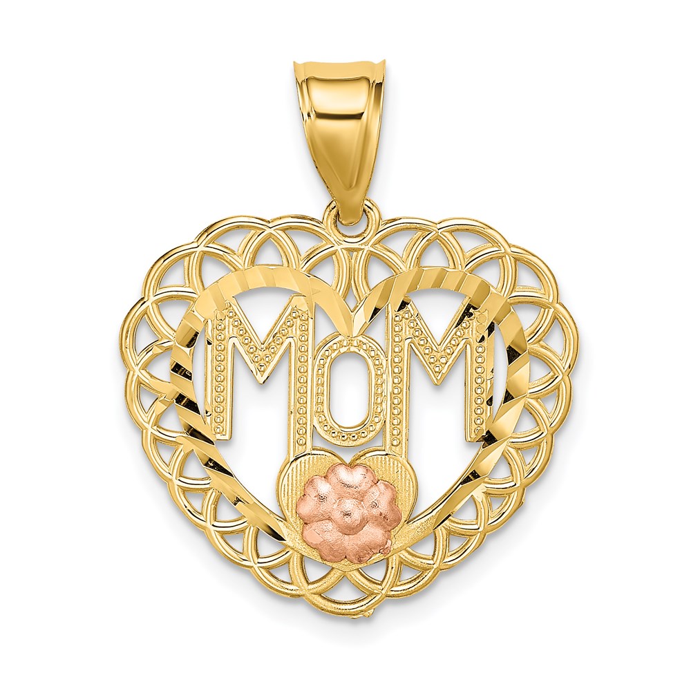 Image of ID 1 14k Two-tone Gold MOM in Heart Frame Charm