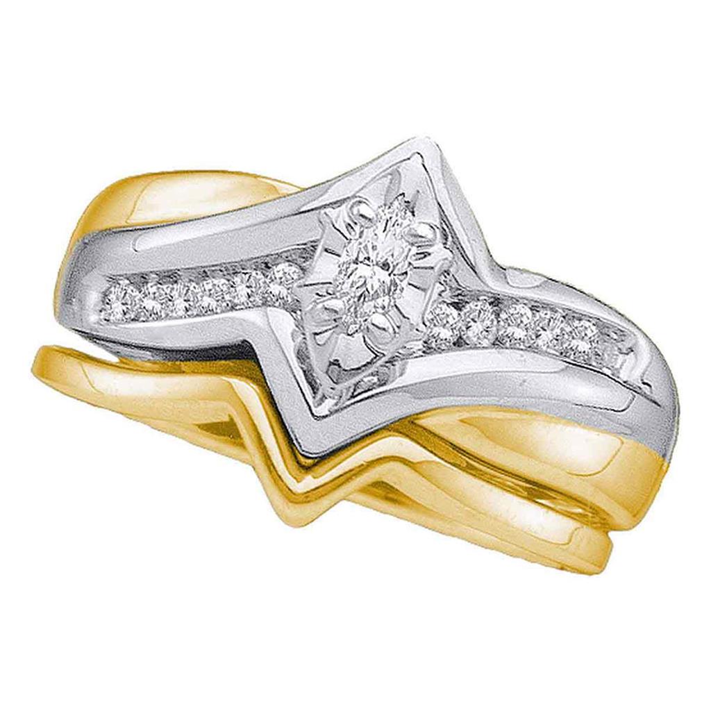 Image of ID 1 14k Two-tone Gold Marquise Diamond Bridal Wedding Ring Set 1/5 Cttw
