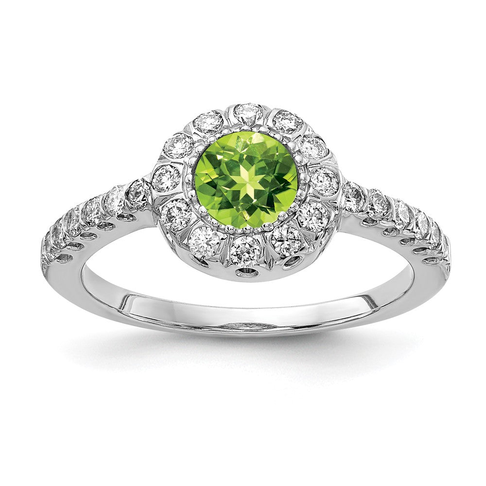 Image of ID 1 14k White Gold 5mm Peridot AAA Real Diamond ring