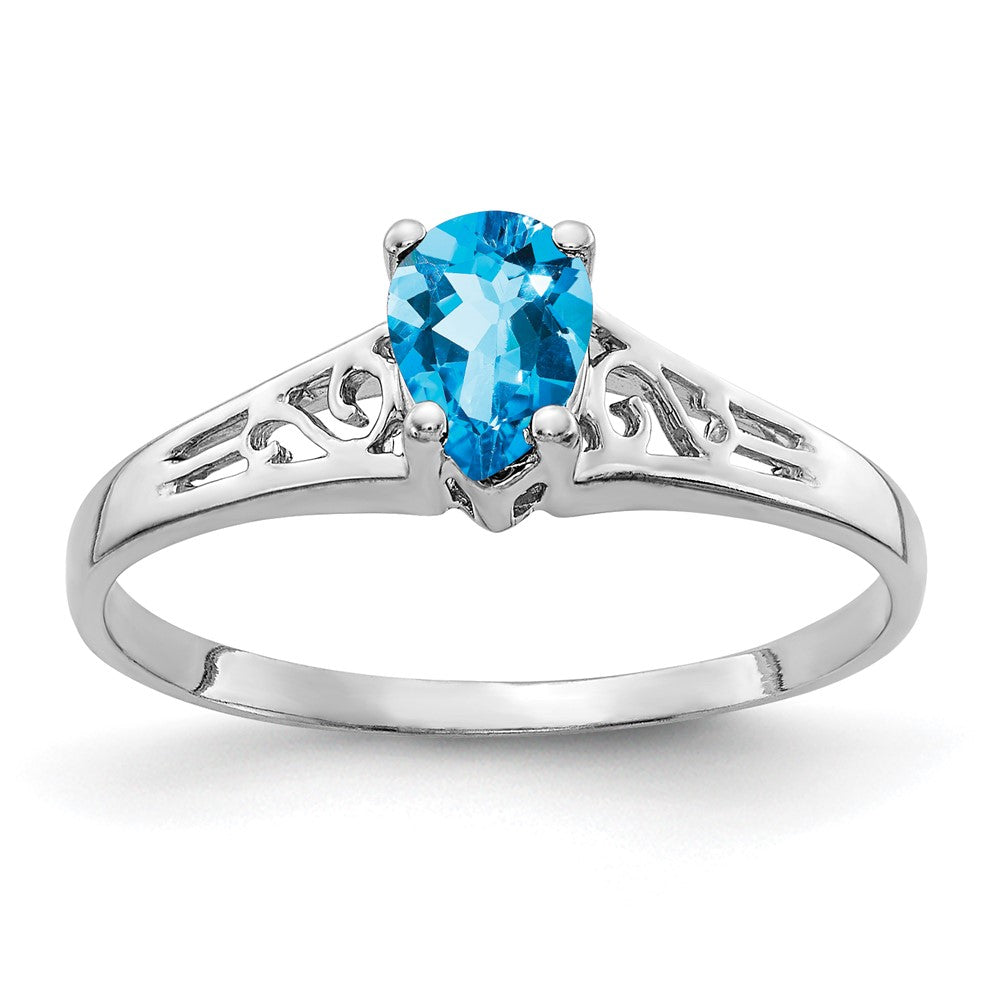 Image of ID 1 14k White Gold 6x4mm Pear Blue Topaz Checker ring