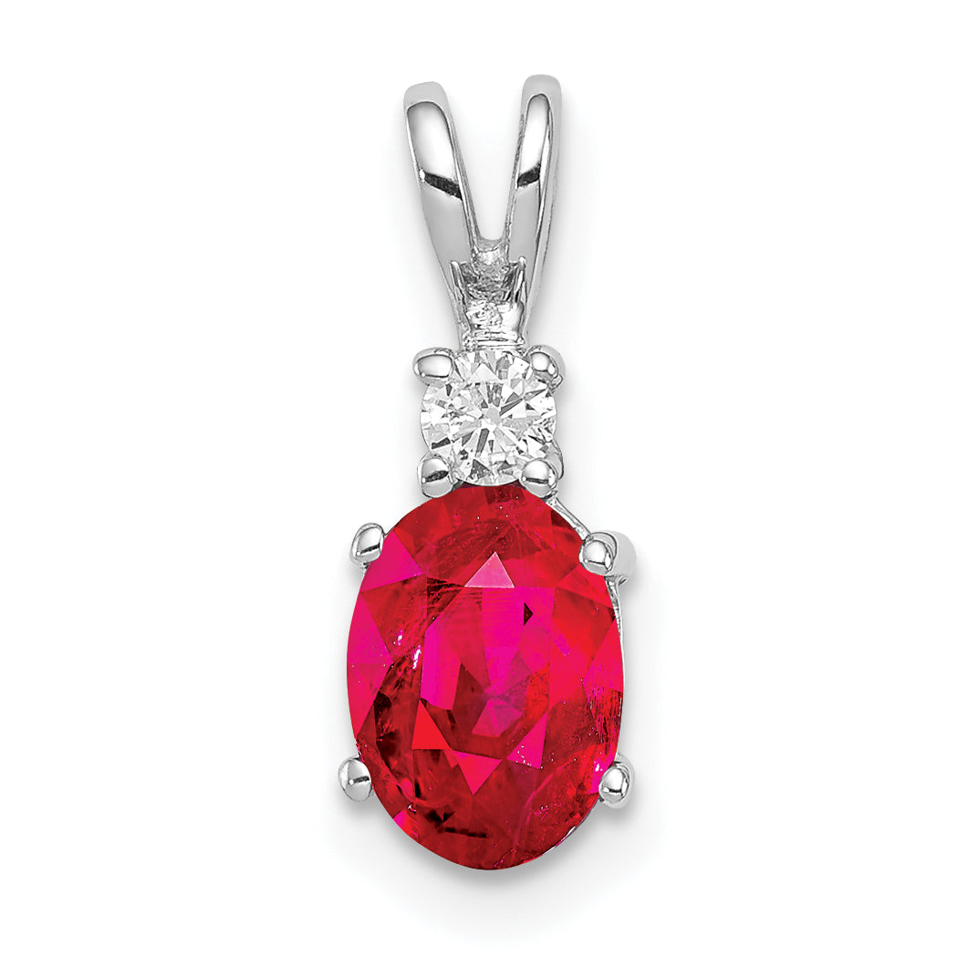 Image of ID 1 14k White Gold 7x5mm Oval Ruby A Diamond pendant