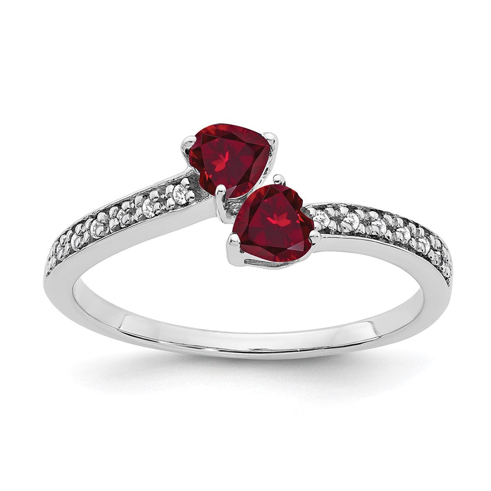 Image of ID 1 14k White Gold Created Ruby and Real Diamond 2-stone Heart Ring