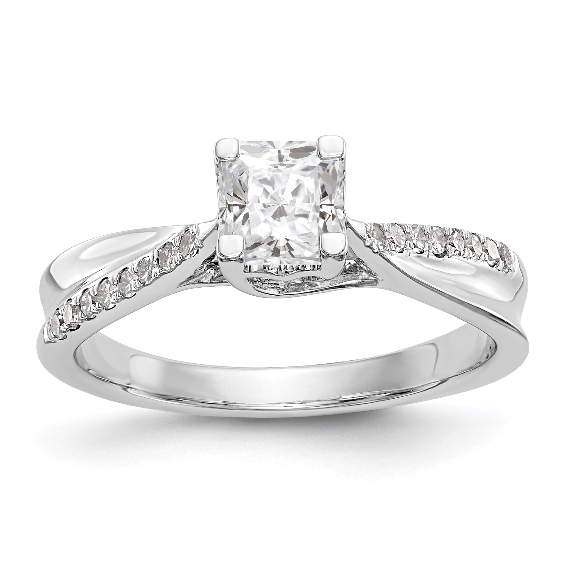 Image of ID 1 14k White Gold Diamond Princess CZ Criss Cross Engagement Ring