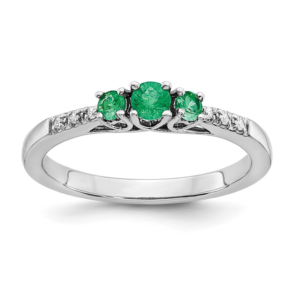 Image of ID 1 14k White Gold Emerald and Real Diamond 3-stone Ring