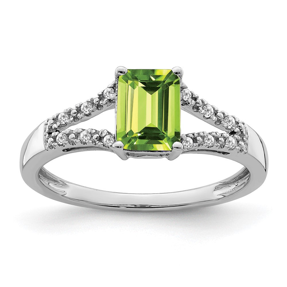 Image of ID 1 14k White Gold Emerald-cut Peridot and Real Diamond Ring
