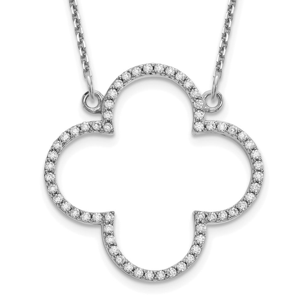 Image of ID 1 14k White Gold Medium Real Diamond Quatrefoil Design Necklace