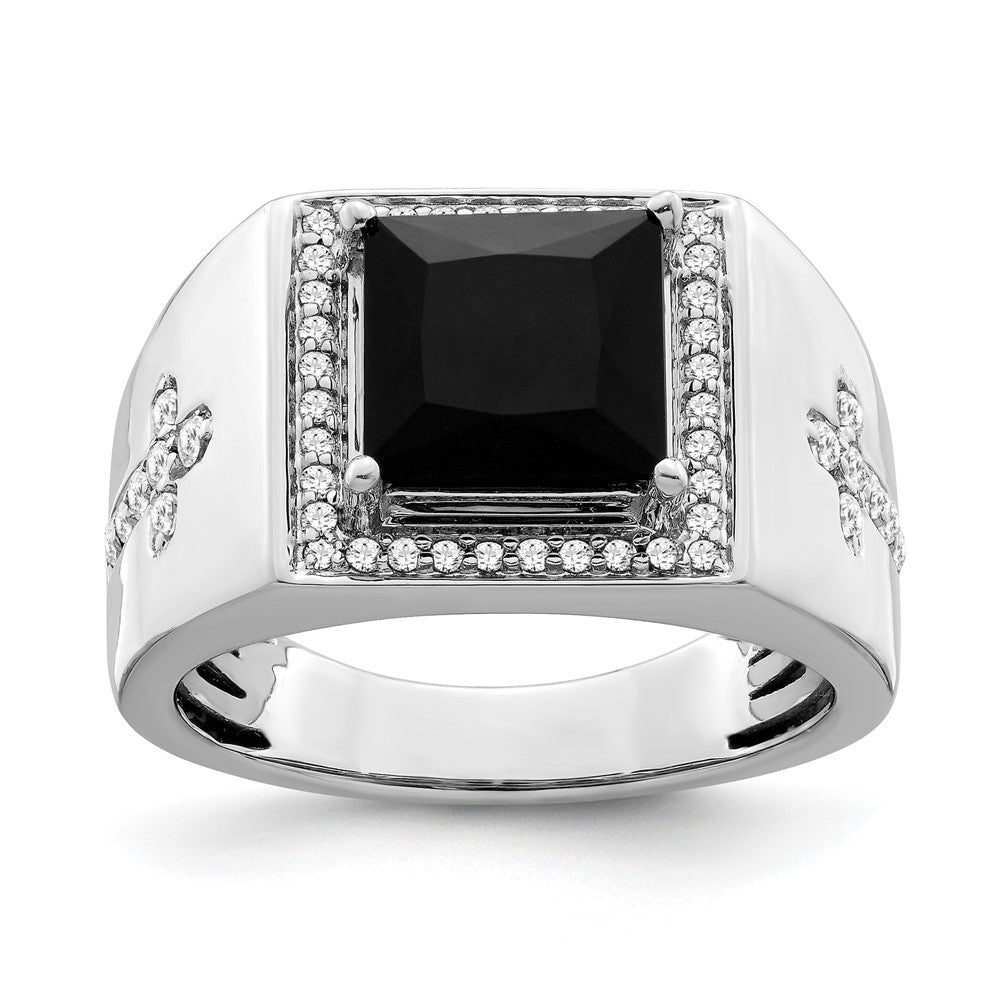 Image of ID 1 14k White Gold Onyx and Real Diamond Cross Mens Ring